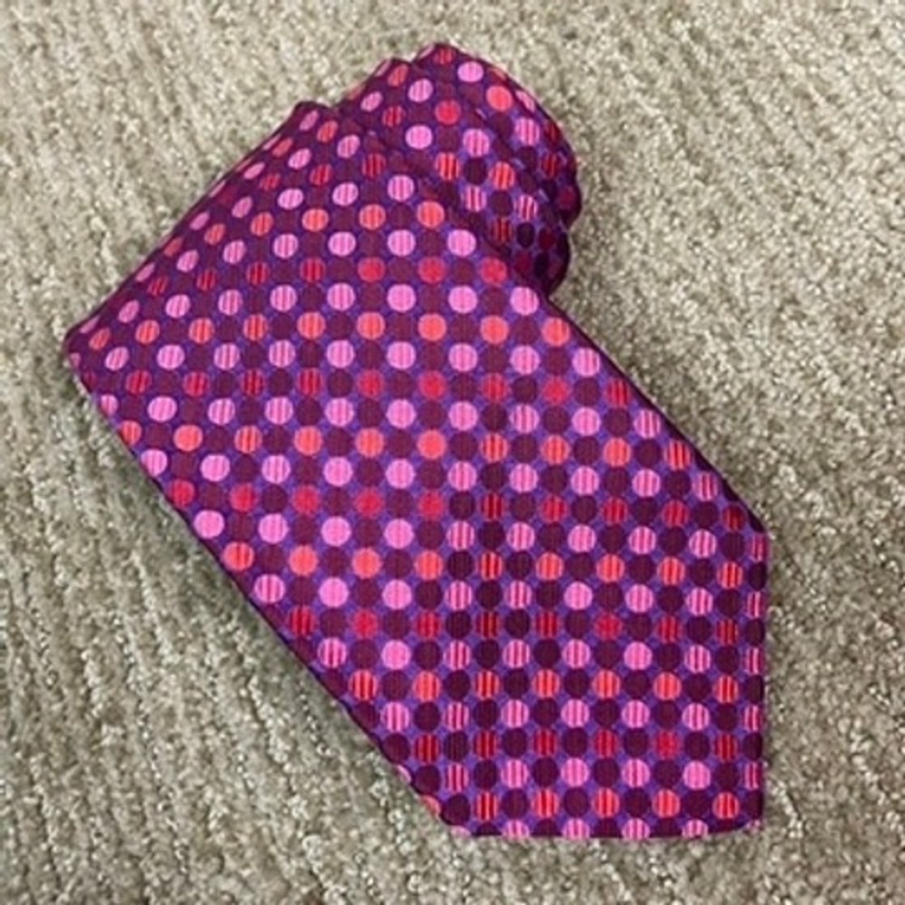 Paul Stuart Silk Tie Mens Purple Red Pink Polka Dot Hand Made USA 3.5x59 Classic